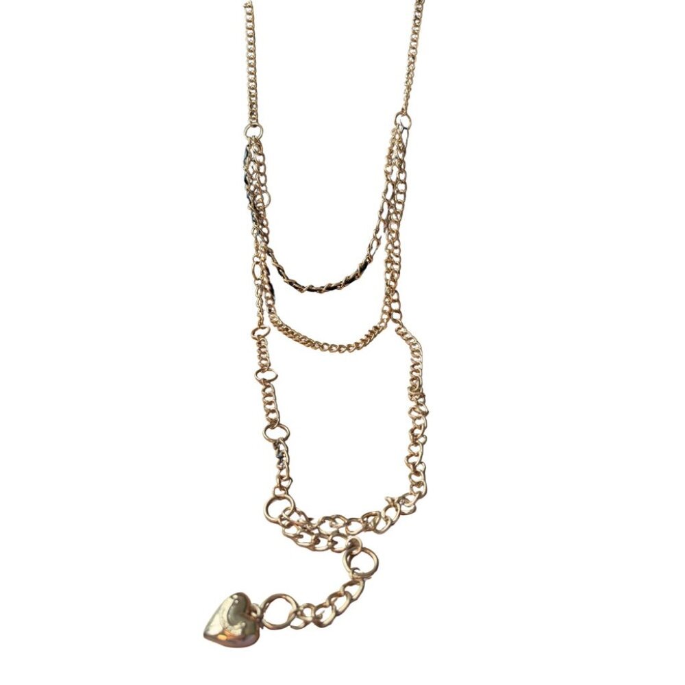 Juicy Couture Banner Heart Layered Chain Goldtone Adjustable Necklace  50 in +